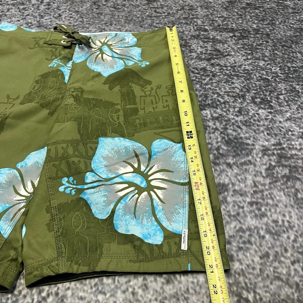 NWT Hurley Board Shorts Mens 29 Green Blue Tropical Flowers Surf Swim Trunks Y2K